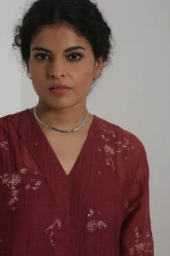Merlot Embroidered Chanderi Dress With Slip 10 Merlot Embroidered Chanderi Dress With Slip -Outlet Spiffy Fits Store 911inte16 5