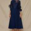Shriya Som Pleated Blue Midi Dress With Floral Embroidery