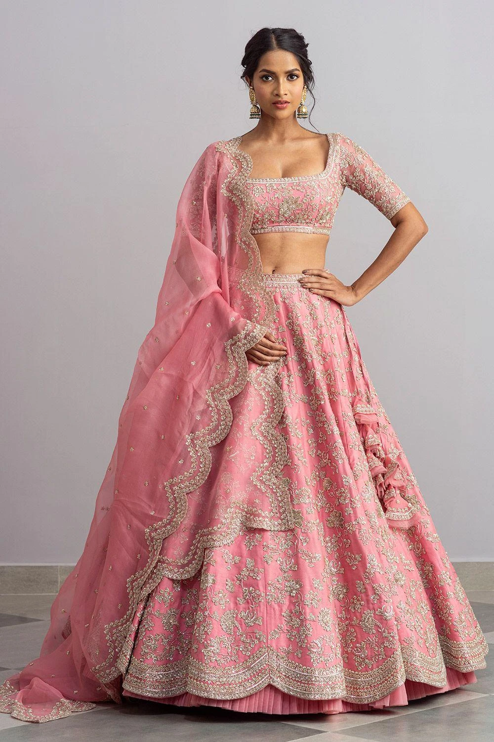 Anushree Reddy Flamingo Pink Embroidered Lehenga Set 1 Anushree Reddy Flamingo Pink Embroidered Lehenga Set