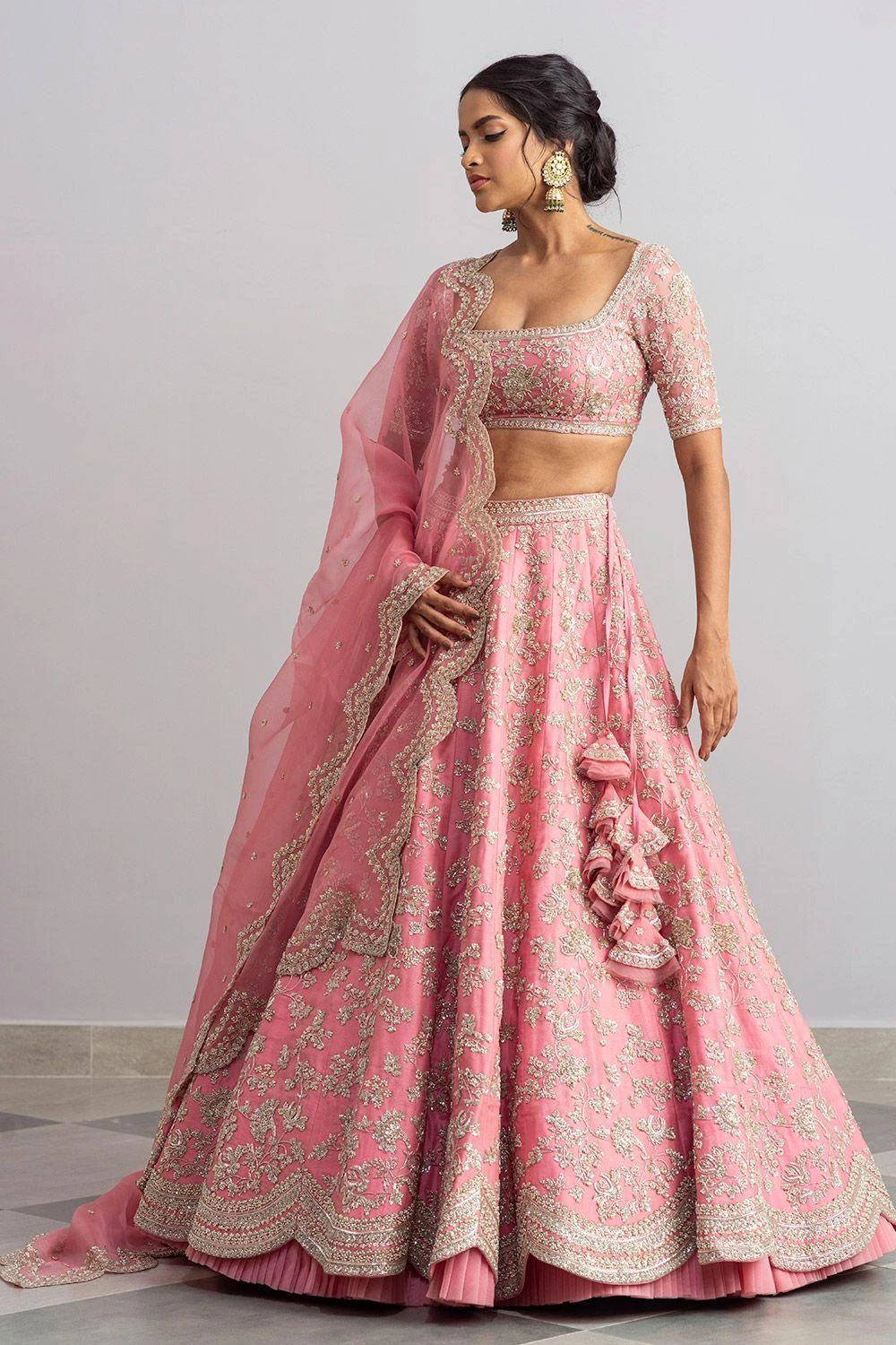 Anushree Reddy Flamingo Pink Embroidered Lehenga Set 2 Anushree Reddy Flamingo Pink Embroidered Lehenga Set - Image 2
