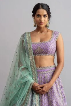 Anushree Reddy Lavender Raw Silk Zardosi Lehenga Set -Outlet Spiffy Fits Store ar030 3