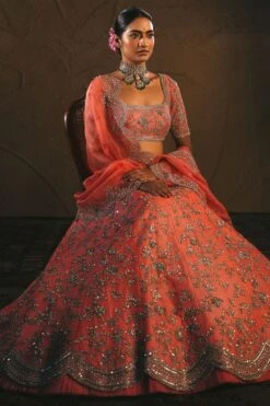 Anushree Reddy Peach Organza Full Creeper Lehenga Set