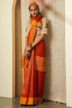 Medha Ivory Striped Chanderi Blouse