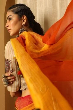 Medha Ivory Striped Chanderi Blouse 7 Medha Ivory Striped Chanderi Blouse -Outlet Spiffy Fits Store aw bl wcw 3 1