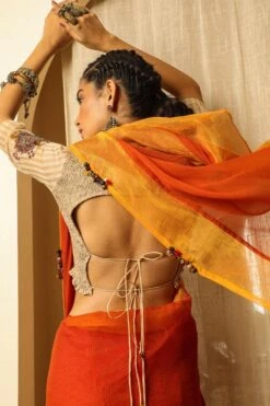 Medha Ivory Striped Chanderi Blouse 8 Medha Ivory Striped Chanderi Blouse -Outlet Spiffy Fits Store aw bl wcw 4 1