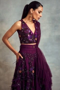 Nikita Mhaisalkar Aubergine Embellished Lehenga Set -Outlet Spiffy Fits Store ca trs22 093 3