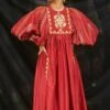 Chandrima Red Chanderi Gather Dress Kurta