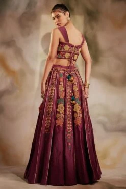Chandrima Plum Chanderi Pleated Beadwork Lehenga 5 Chandrima Plum Chanderi Pleated Beadwork Lehenga -Outlet Spiffy Fits Store cfw21l22 3