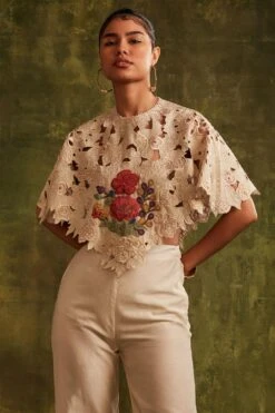 Chandrima Ivory Cutwork & Beadwork Poncho