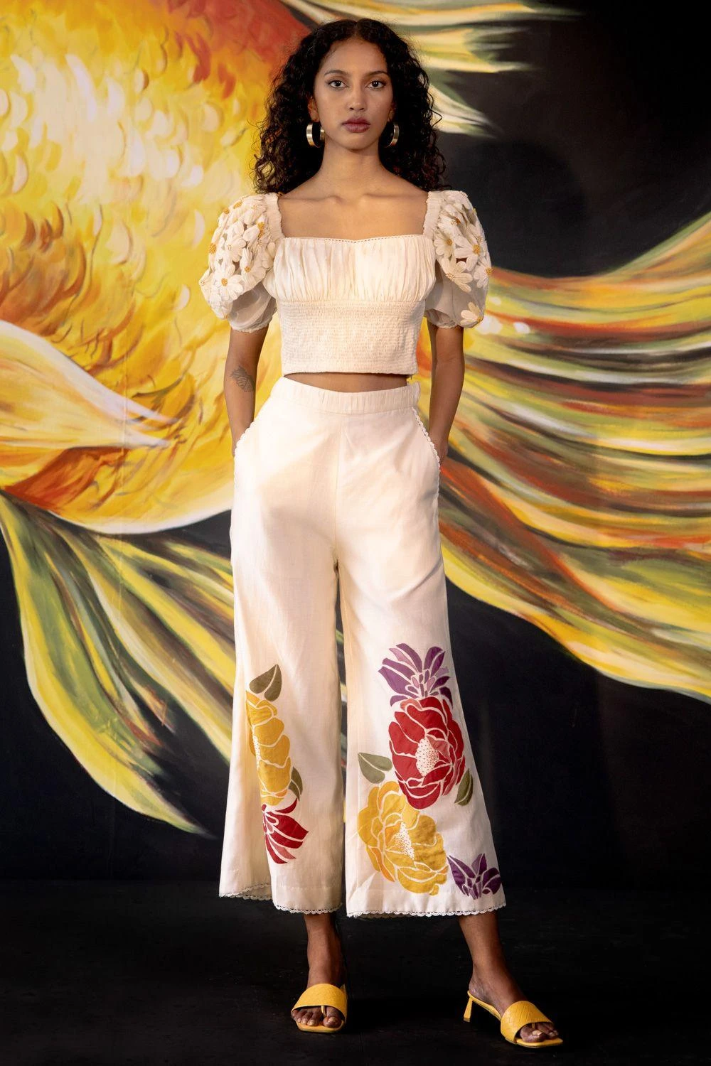 Chandrima Ivory Daisy Ruched Top 1 Chandrima Ivory Daisy Ruched Top