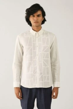 Countrymade Ivory Linen Cotton Shirt With Stitch Detailing