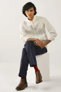 Countrymade Ivory Linen Cotton Shirt With Stitch Detailing -Outlet Spiffy Fits Store cm ctd sh 10 4