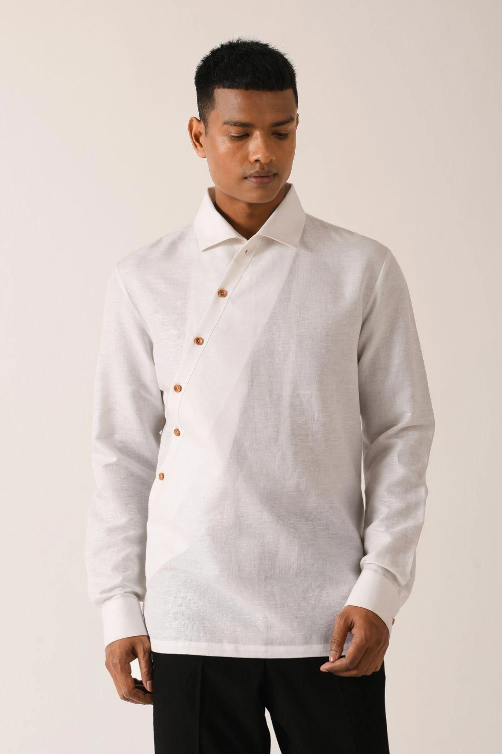 Dhruv Vaish White Diagonal Placket Shirt 2 Dhruv Vaish White Diagonal Placket Shirt - Image 2