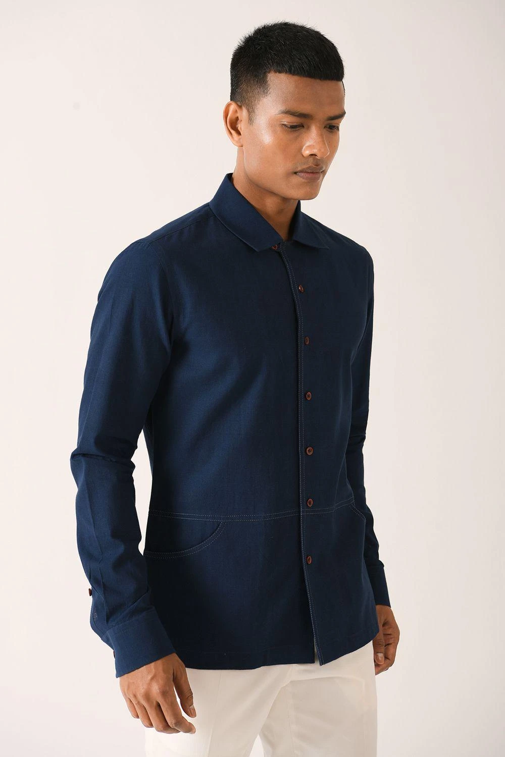 Dhruv Vaish Navy Blue Handloom Cotton Shirt 2 Dhruv Vaish Navy Blue Handloom Cotton Shirt - Image 2