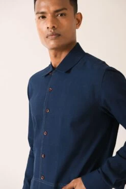 Dhruv Vaish Navy Blue Handloom Cotton Shirt 7 Dhruv Vaish Navy Blue Handloom Cotton Shirt -Outlet Spiffy Fits Store d06c0121b 3