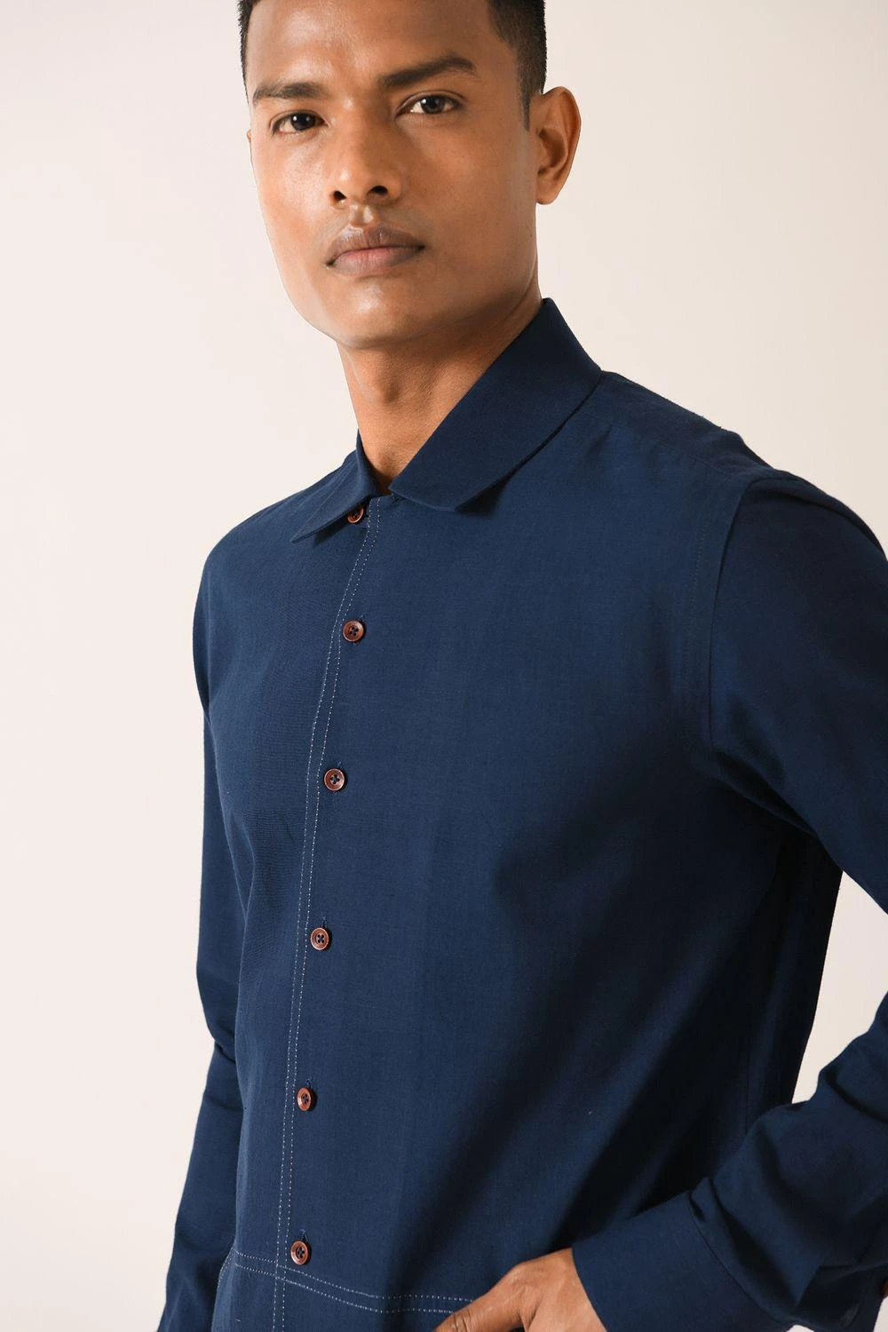 Dhruv Vaish Navy Blue Handloom Cotton Shirt 3 Dhruv Vaish Navy Blue Handloom Cotton Shirt - Image 3