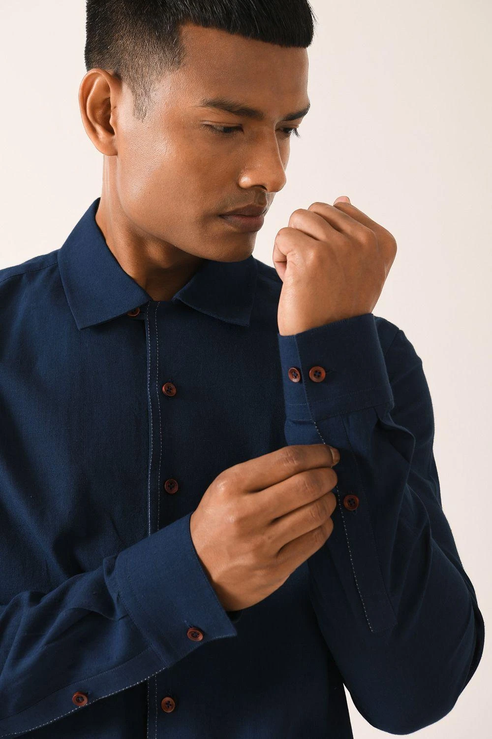 Dhruv Vaish Navy Blue Handloom Cotton Shirt 4 Dhruv Vaish Navy Blue Handloom Cotton Shirt - Image 4
