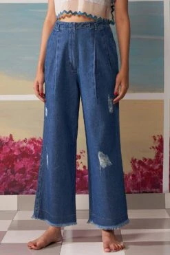 Ikai Denim Flared Pants With Pleat Details