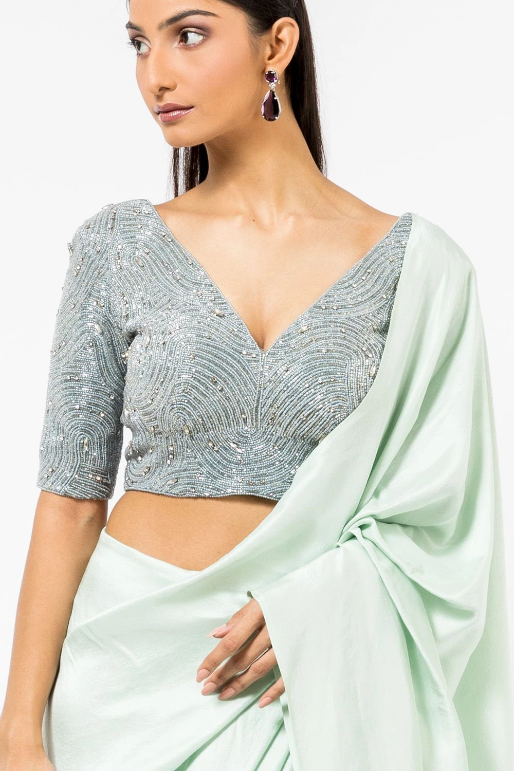 431-88 By Shweta Kapur Icy Blue Embellished Blouse 1 431-88 By Shweta Kapur Icy Blue Embellished Blouse