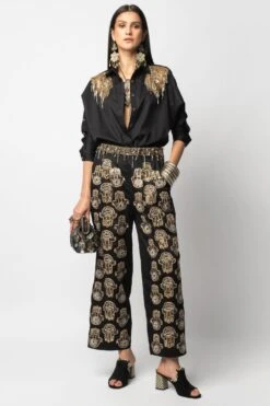 Heirloom By Rara Avis Hamsa Embroidered Black Trousers