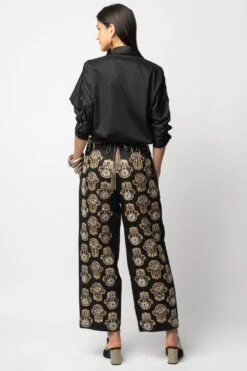 Heirloom By Rara Avis Hamsa Embroidered Black Trousers -Outlet Spiffy Fits Store hl 202106 3 1