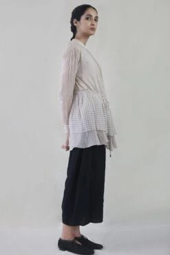 Ecru Floral Embroidered Tie-up Top