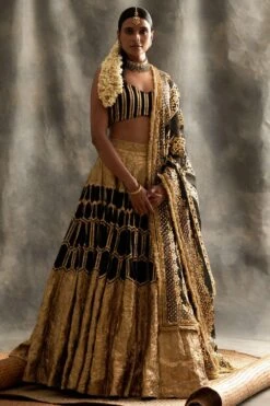 Itrh Black & Gold Lehenga Set With Lampi Details