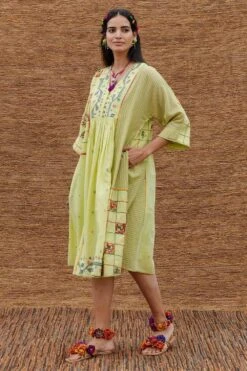 Sunira Designs Green Jamdani Muslin Yoke Dress -Outlet Spiffy Fits Store j2201b 3
