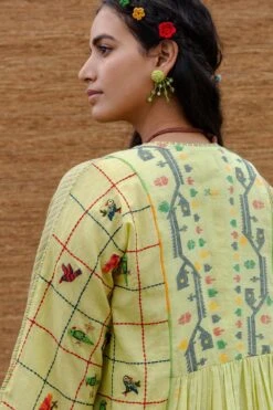 Sunira Designs Green Jamdani Muslin Yoke Dress -Outlet Spiffy Fits Store j2201b 4