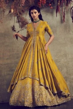 Jayanti Reddy Mustard Embroidered Lehenga With Anarkali Blouse