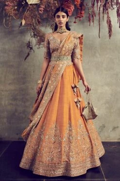 Jayanti Reddy Mango Yellow Embroidered Lehenga Set
