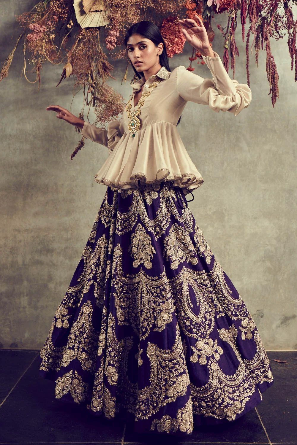 Jayanti Reddy Embroidered Lehenga Set With Peplum Blouse 2 Jayanti Reddy Embroidered Lehenga Set With Peplum Blouse - Image 2