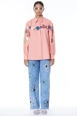 Kanika Goyal Label Salmon Pink Embroidered Shirt