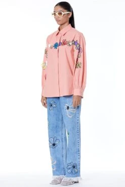 Kanika Goyal Label Salmon Pink Embroidered Shirt -Outlet Spiffy Fits Store kgsc220909 3