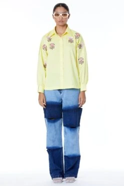 Kanika Goyal Label Yellow Cotton Dolmain Shirt
