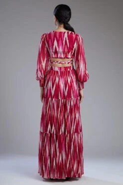 KoAi Chiffon White & Pink Dabu Zig Zag Skirt -Outlet Spiffy Fits Store koss2092 3