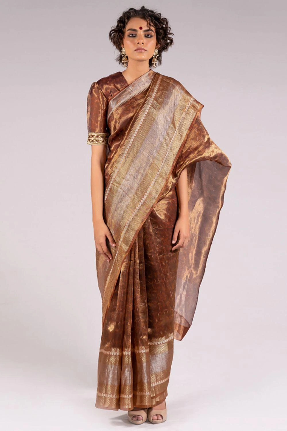 Mimamsaa Mustard Silk Tissue Printed Blouse 1 Mimamsaa Mustard Silk Tissue Printed Blouse