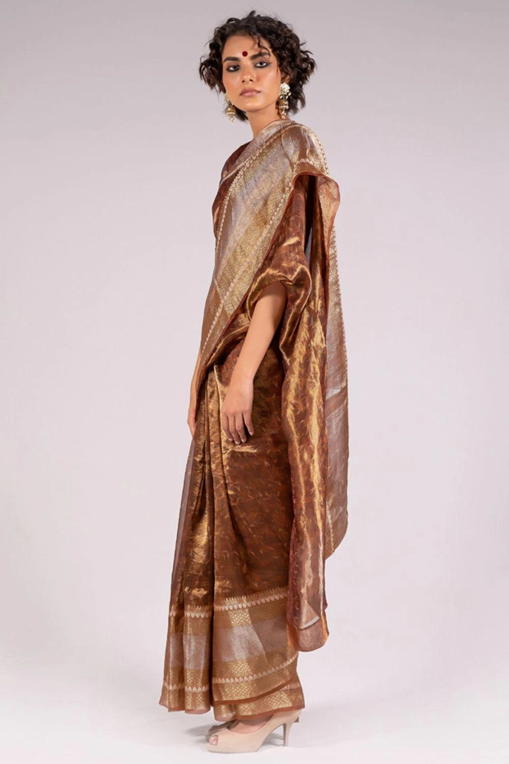 Mimamsaa Mustard Silk Tissue Printed Blouse 2 Mimamsaa Mustard Silk Tissue Printed Blouse - Image 2