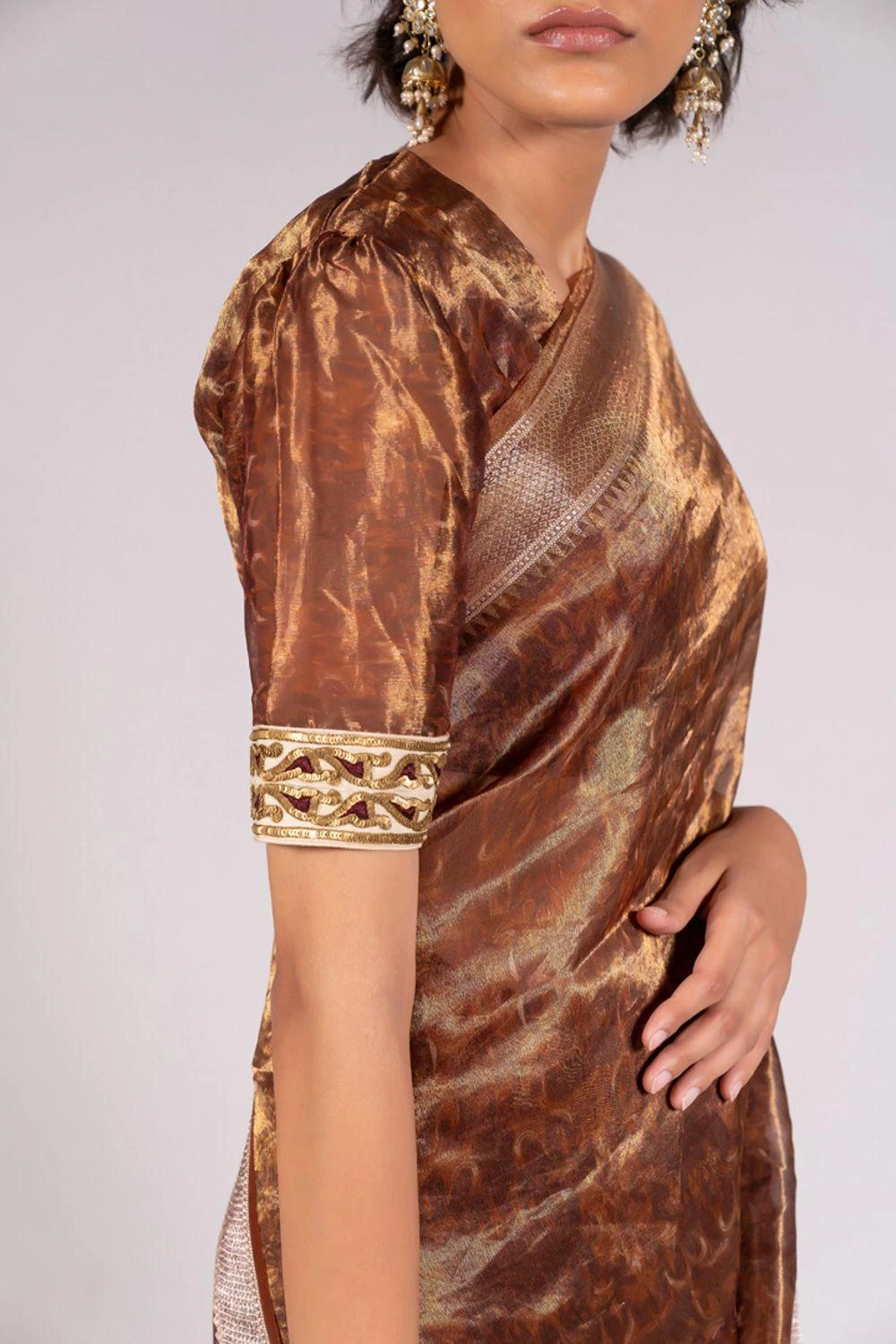 Mimamsaa Mustard Silk Tissue Printed Blouse 3 Mimamsaa Mustard Silk Tissue Printed Blouse - Image 3