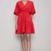 Mati Red Short Dress With Puff Sleeves