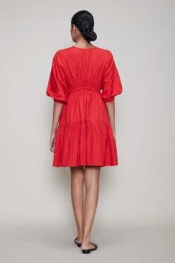 Mati Red Short Dress With Puff Sleeves -Outlet Spiffy Fits Store mtncitra red 4