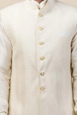 Tarun Tahiliani Men Ivory Textured Bundi Jacket -Outlet Spiffy Fits Store mw ssu tex wc 1 3