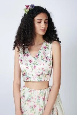 Nadiya Paar Floral Blouse With Bead Detailing