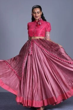 Punit Balana Silk Chanderi Printed Crop Shirt With Skirt -Outlet Spiffy Fits Store pbmr 12 3