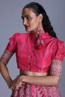 Punit Balana Silk Chanderi Printed Crop Shirt With Skirt -Outlet Spiffy Fits Store pbmr 12 4