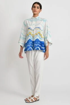 Rias Jaipur Ocean Blue Printed Shirt