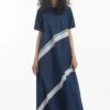 Three Navy Poplin Dress With Applique Stripes