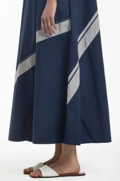 Three Navy Poplin Dress With Applique Stripes -Outlet Spiffy Fits Store s21 d10 2