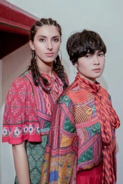 Siddhartha Bansal Bow Neck Top With Geometric Print -Outlet Spiffy Fits Store sb aw20 033 3