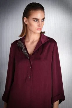 Rohit Gandhi + Rahul Khanna Maroon Top With Embellished Collar -Outlet Spiffy Fits Store tp25011 3